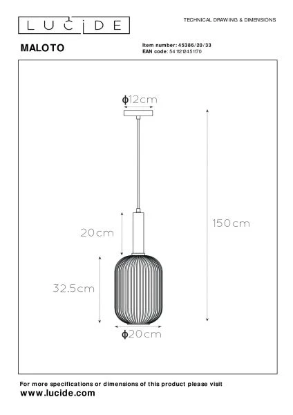 Lucide MALOTO - Lámpara colgante - Ø 20 cm - 1xE27 - Verde - TECHNISCH